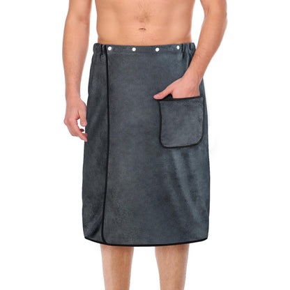 AOMIG Men's Towel Wrap with Pockets 80x150cm Large Grey Plush Soft Quick Dry Body Bath Towels Adjustable Towel Bathrobe