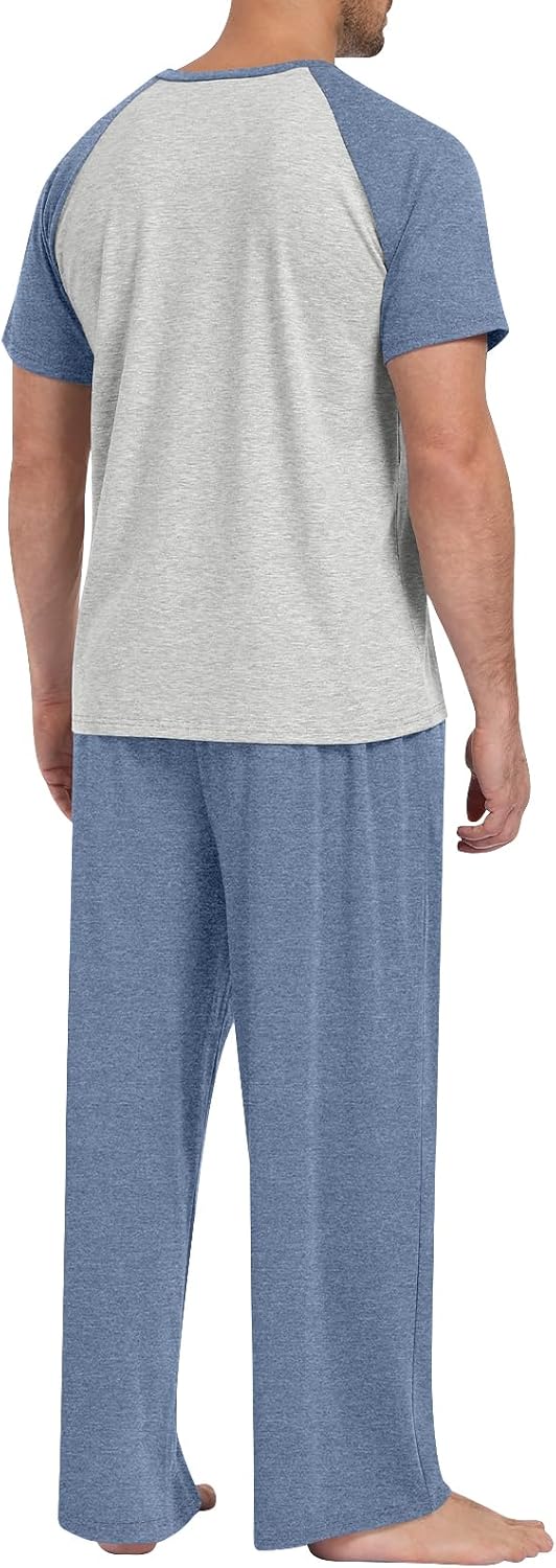 Yincro Mens Pajamas Set Lightweight Loungewear Short Sleeve Sleepwear S-3XL