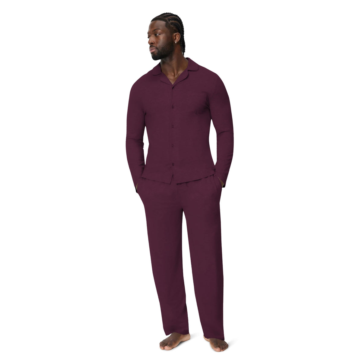Amazon Essentials Men's Cotton-Modal Pajama Set, Long Sleeve Button-Down Top with Pants