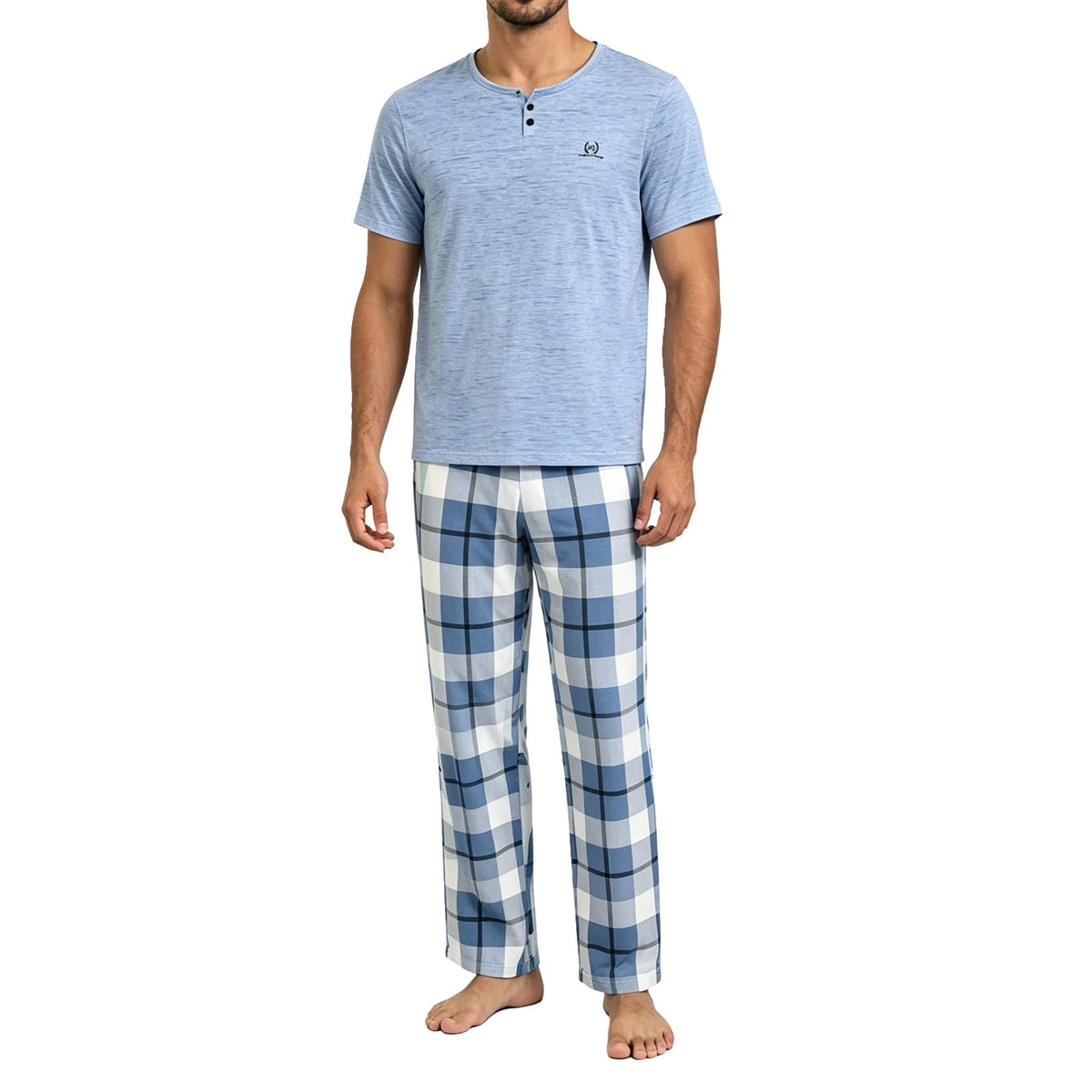 Men's Pajama Lounge Set - Soft 2 Piece Sleepwear with Pockets