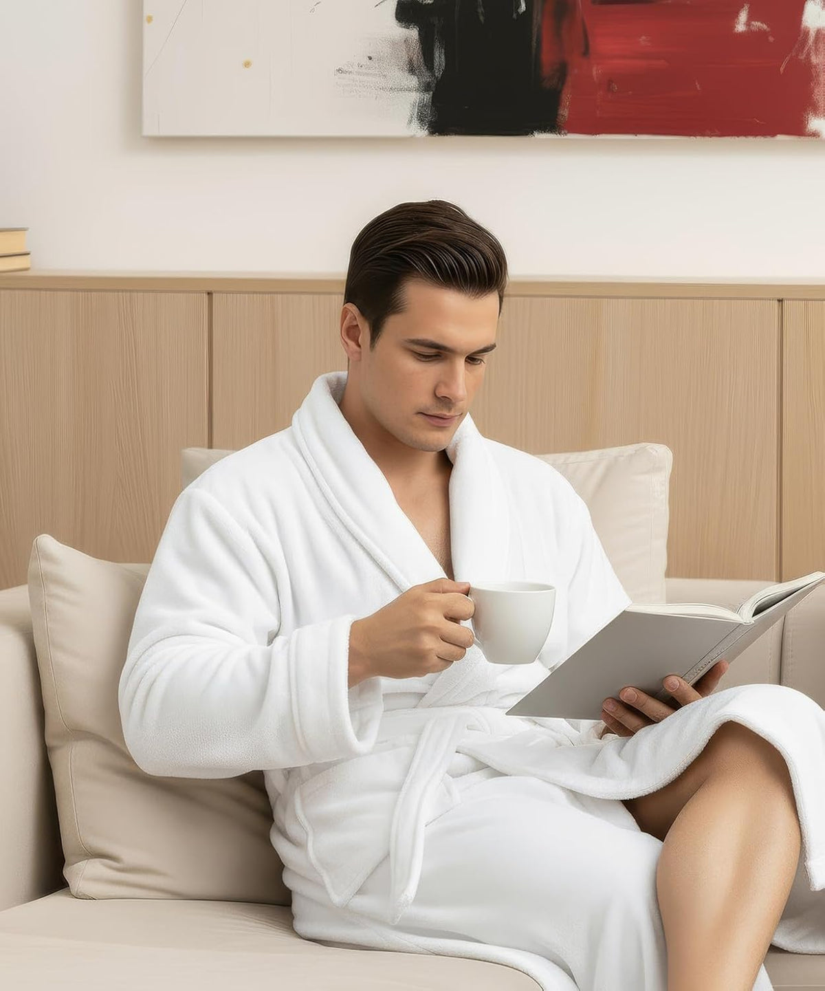 Luxury Ultra Soft Mens Robe Plush Fleece Long Bathrobe