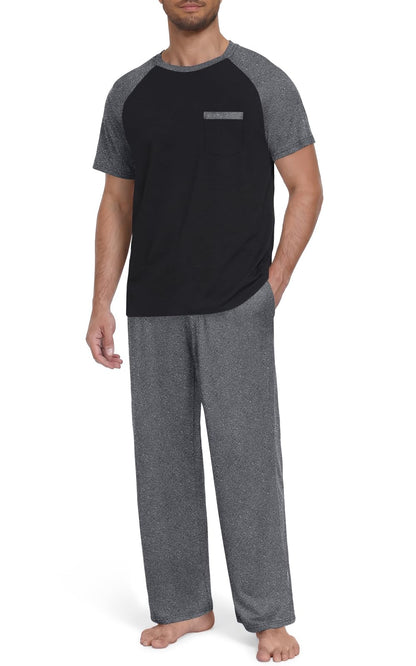 Yincro Mens Pajama Set Short Sleeve Pjs with Pocket Sleepwear Loungewear