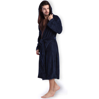 KEMUSI Hooded Herringbone Men's Soft Spa Full Lenght Bathrobe,Comfy Full Length Warm Nightdress
