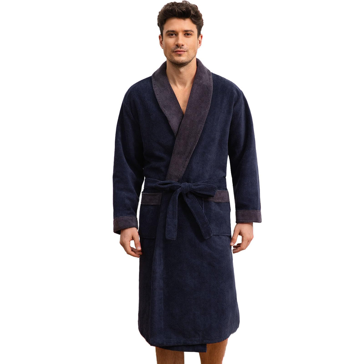 Men's Towel Robe with Shawl Collar Bathrobe, Absorbent Terry Cloth Robe for Men with Pockets, Quick-Dry Home Spa