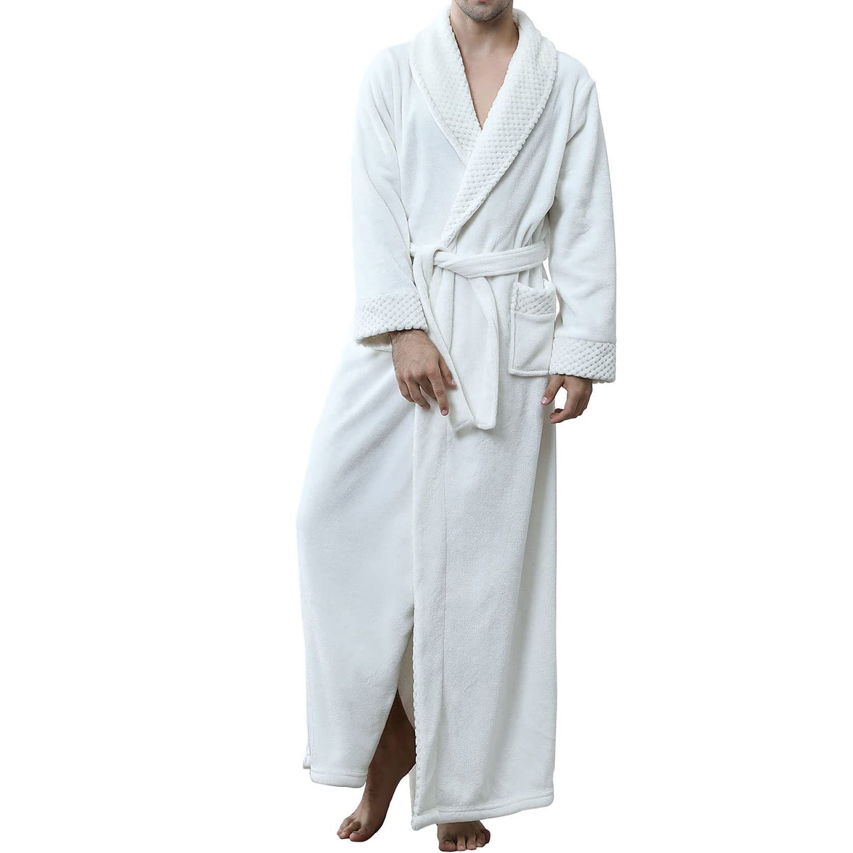 Lu's Chic Men's Long Sleeve Robe House Bathrobe Full Length Fluffy Pocket Winter Bath Hot Tub