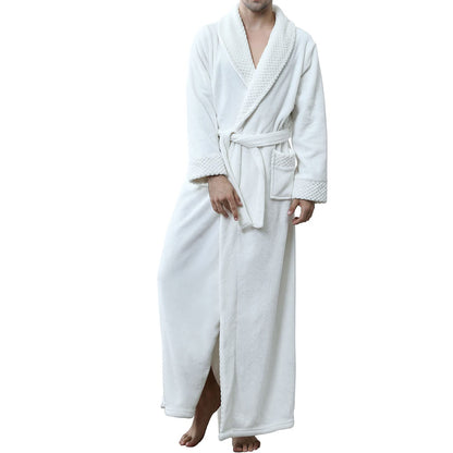 Lu's Chic Men's Long Sleeve Robe House Bathrobe Full Length Fluffy Pocket Winter Bath Hot Tub