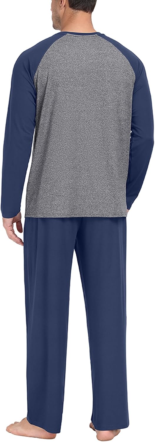 PrinStory Men's Pajama Sets Loungewear Sleepwear Pjs Lightweight Long Sleeve Shirts and Bottoms Soft Comfy Sleep Sets S-4XL