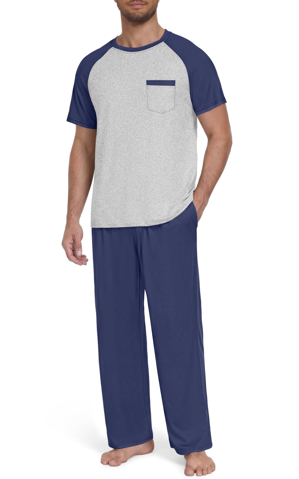 Yincro Mens Pajama Set Short Sleeve Pjs with Pocket Sleepwear Loungewear