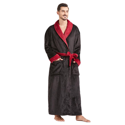 FashGudim Mens Robes Big and Tall Full Length Plush Fleece Long Robe for Men Bathrobe Shawl Collar Warm Winter House Robes