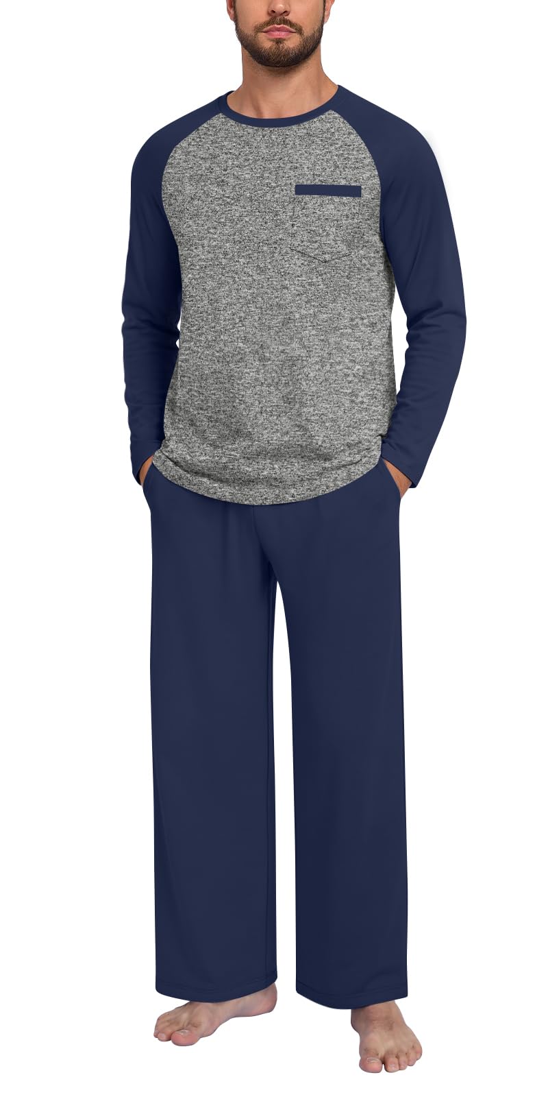 Anyhold Mens Pajamas Set Fall Long Sleeve Matching Couple Pjs Pocket