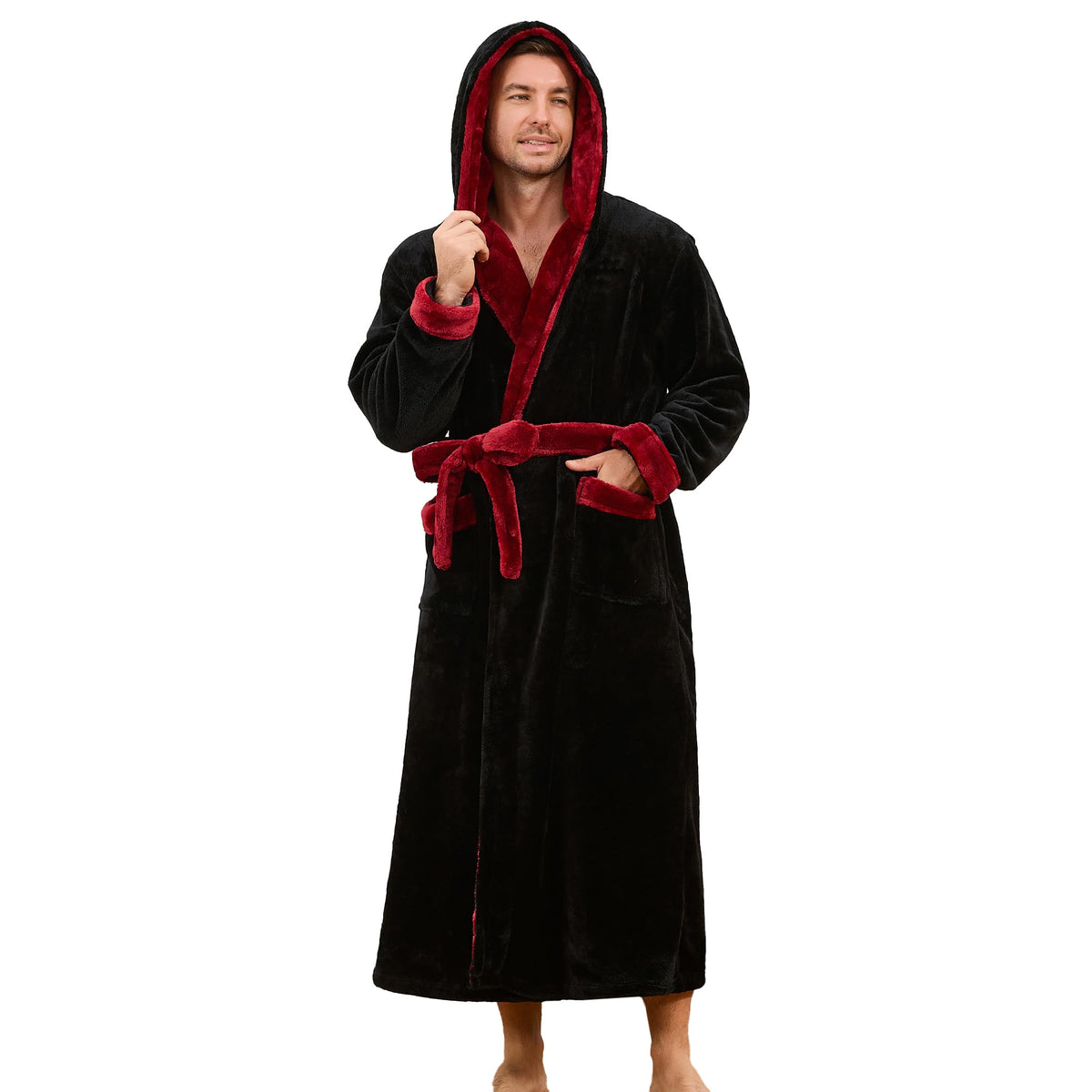 U2SKIIN Mens Robe with Hood, Full Length Thick Plush Big & Tall Bathrobe