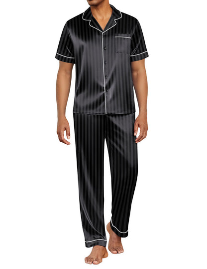 Ekouaer Mens Satin Pajama Set Short Sleeve Button Down Sleepwear with Pant