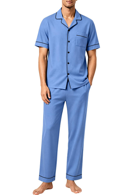 SWOMOG 100% Cotton Men Pajamas Set Button Down Short Sleeve Sleepwear Loungewear Pjs Set with Pockets