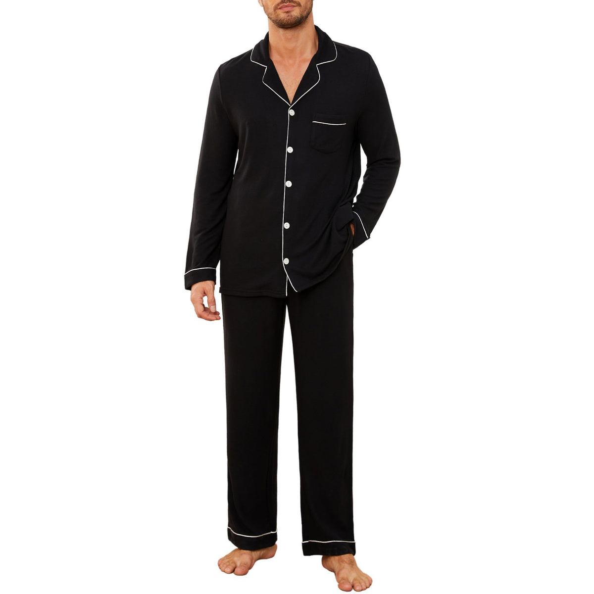 U2SKIIN Mens Pajama Set, Soft Stretch Long Sleeve Sleepwear with Pockets