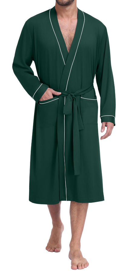 PrinStory Mens Lightweight Robe Soft Knit Kimono Long Bathrobe Loungewear