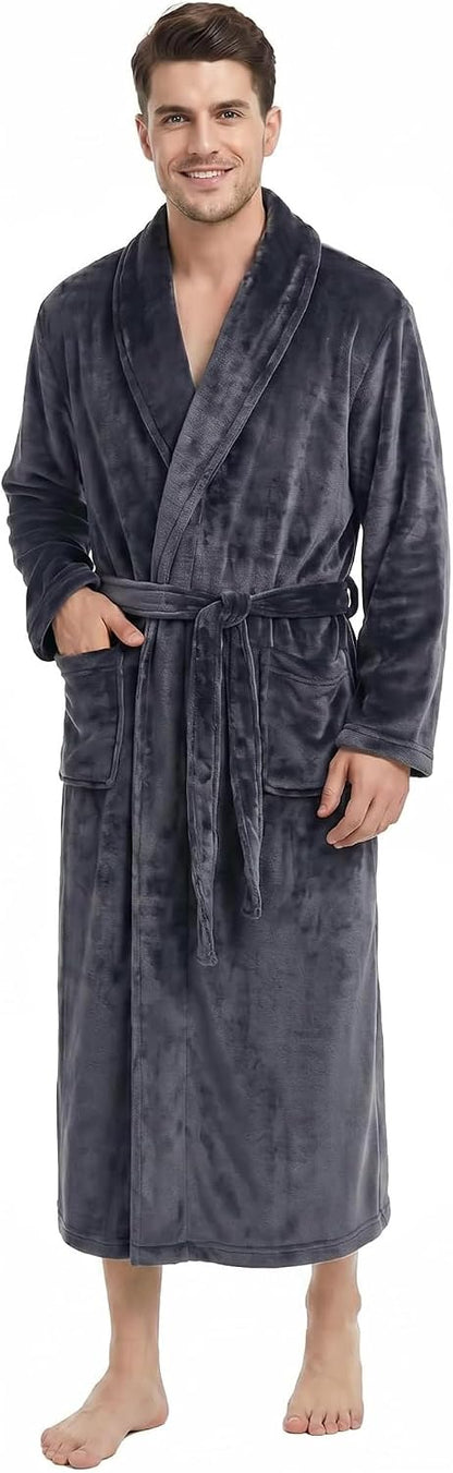 U2SKIIN Mens Robe Plush Flannel Bathrobe for Men Shawl Collar