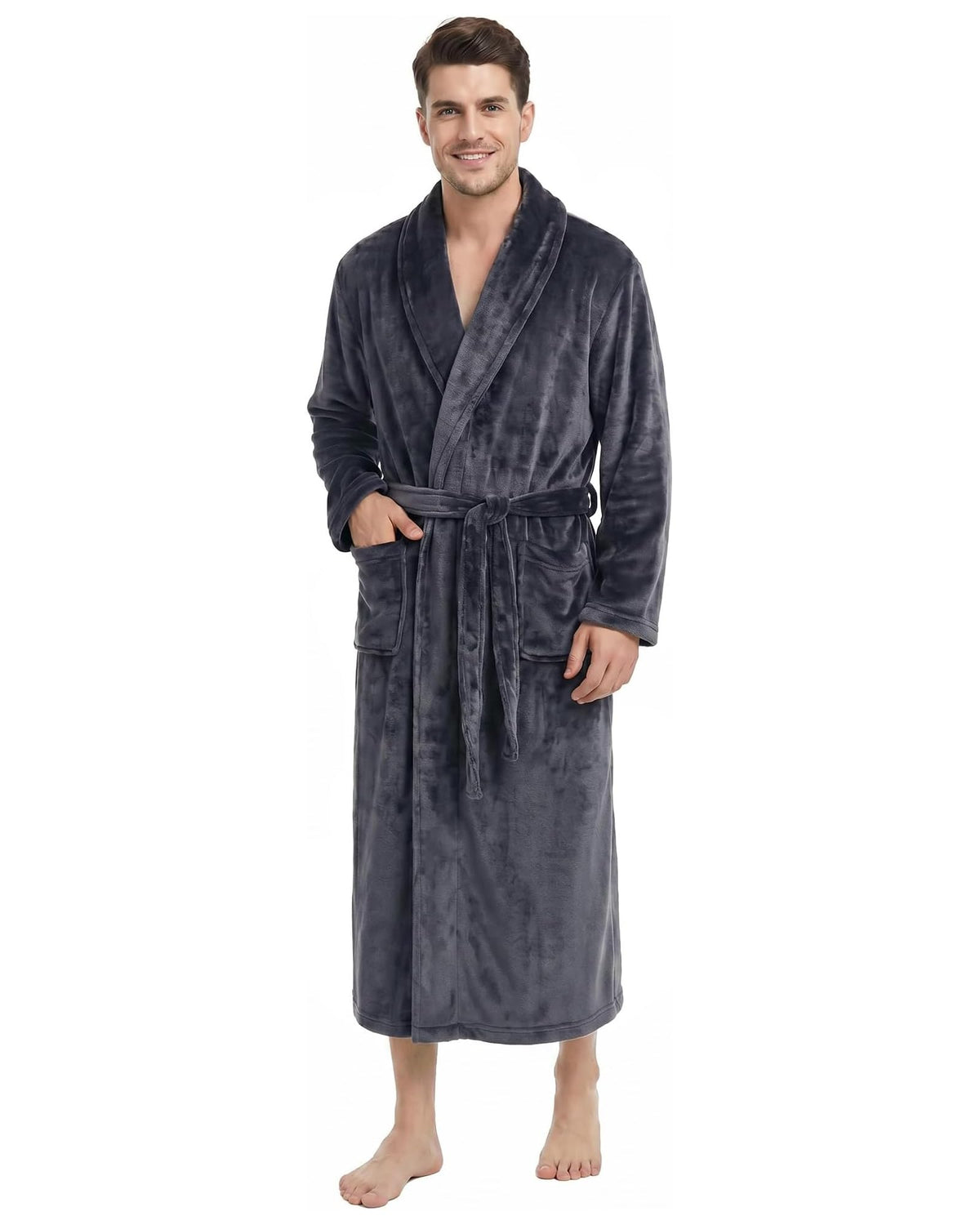 U2SKIIN Mens Robe Plush Flannel Bathrobe for Men Shawl Collar