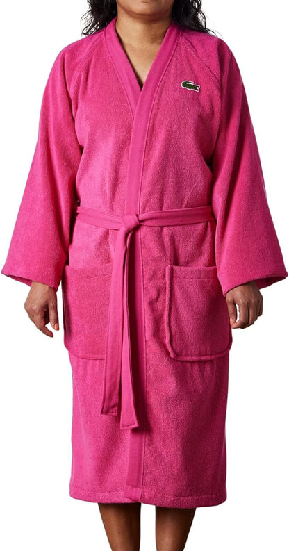 Lacoste Classic Pique Cotton Terry Bath Robe, Unisex, One Size,