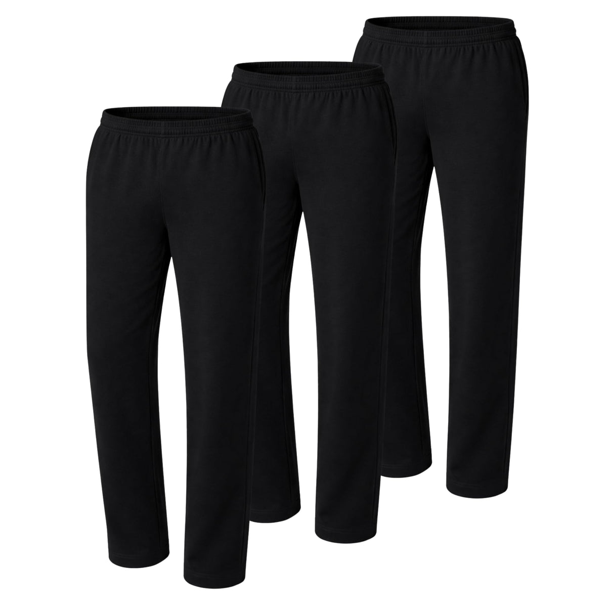Hanes Men's Sweatpants Pack - 3-Pack - Essentials Midweight Cotton Jersey Lounge Pants - Open Bottom - Pockets - 32"