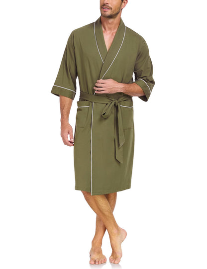 EA'S SECRET 100% Cotton Men's Lightweight Robe Summer Short Sleeve Bathrobe Soft Knee Length Robe with Pockets