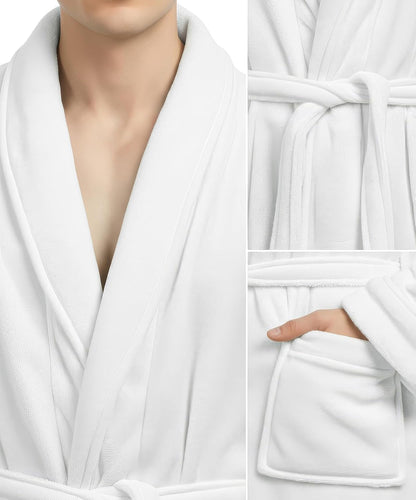 Luxury Ultra Soft Mens Robe Plush Fleece Long Bathrobe