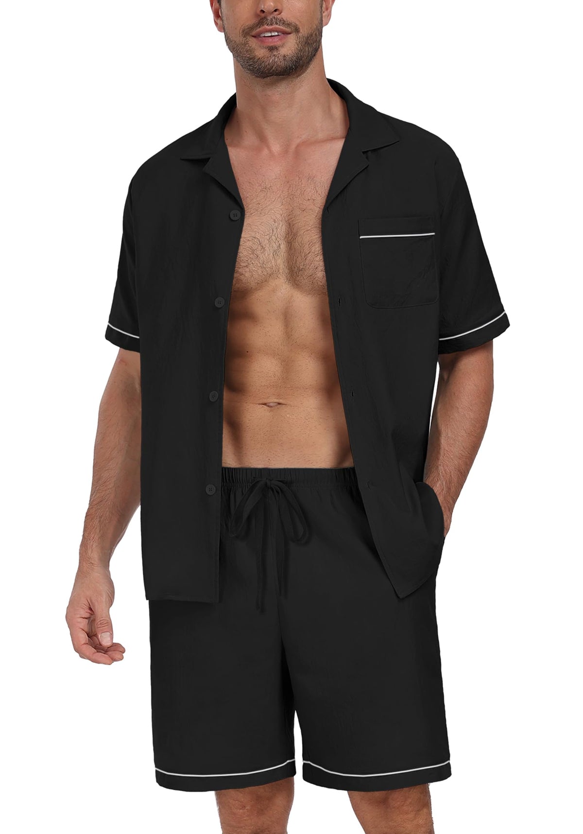 PrinStory Men's Pajamas Set Sleepwear Pjs Lightweight Short Sleeve Pajama 2 Piece Comfy Loungewear with Pockets S-2XL