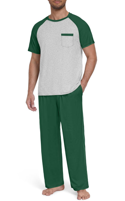 Yincro Mens Pajama Set Short Sleeve Pjs with Pocket Sleepwear Loungewear