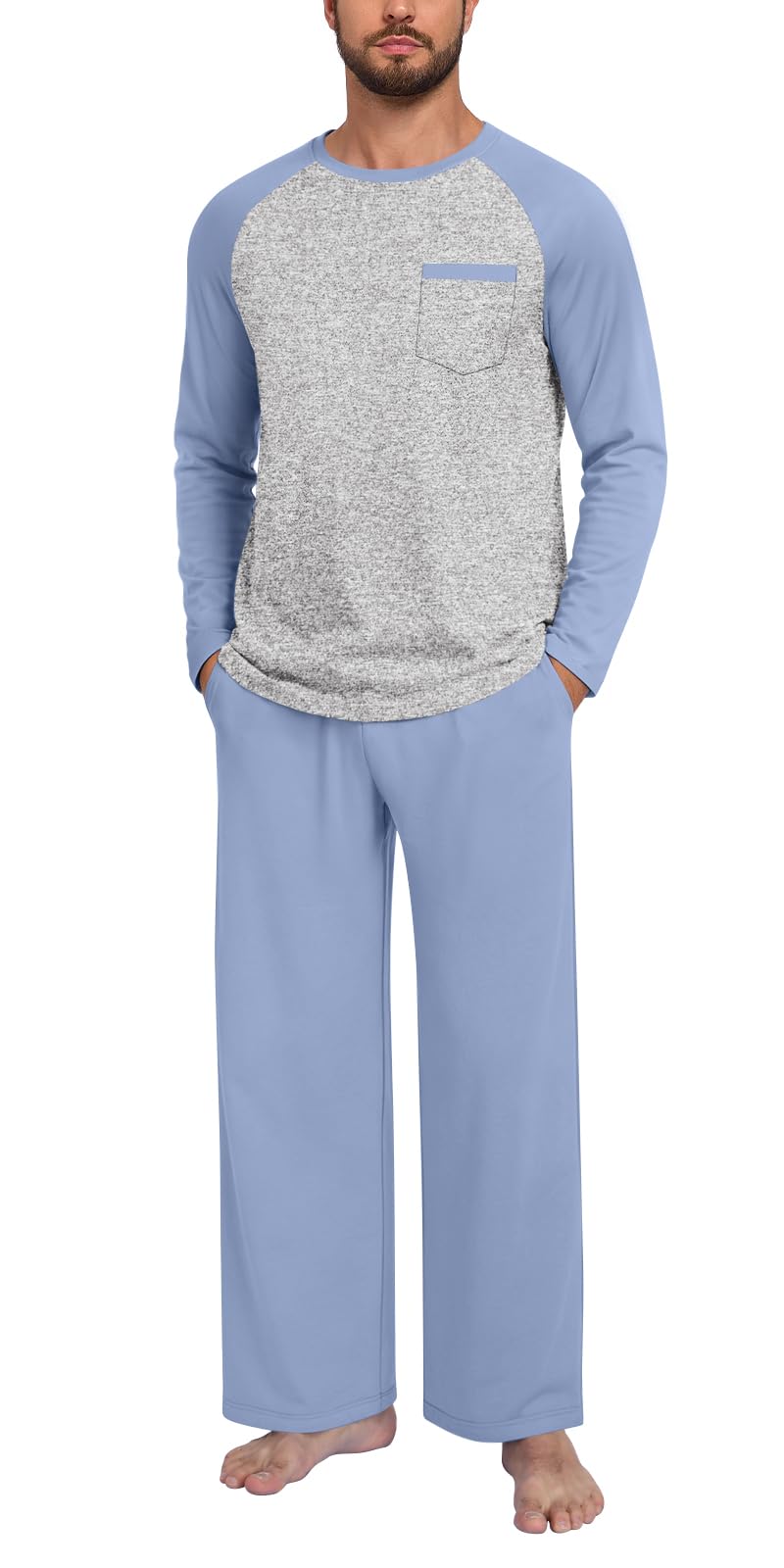 Anyhold Mens Pajamas Set Fall Long Sleeve Matching Couple Pjs Pocket