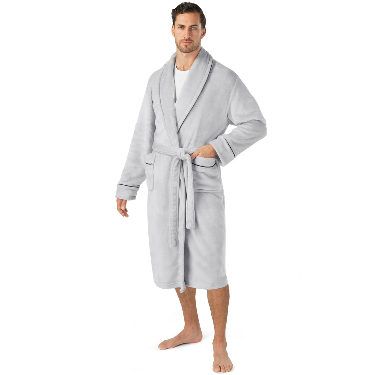 PAVILIA Soft Robe, Plush Warm Bathrobe for Men, Long Spa Bath Robe with Piping