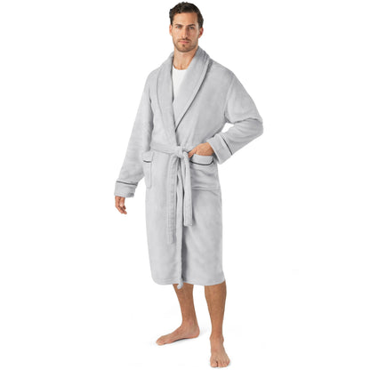 PAVILIA Soft Robe, Plush Warm Bathrobe for Men, Long Spa Bath Robe with Piping