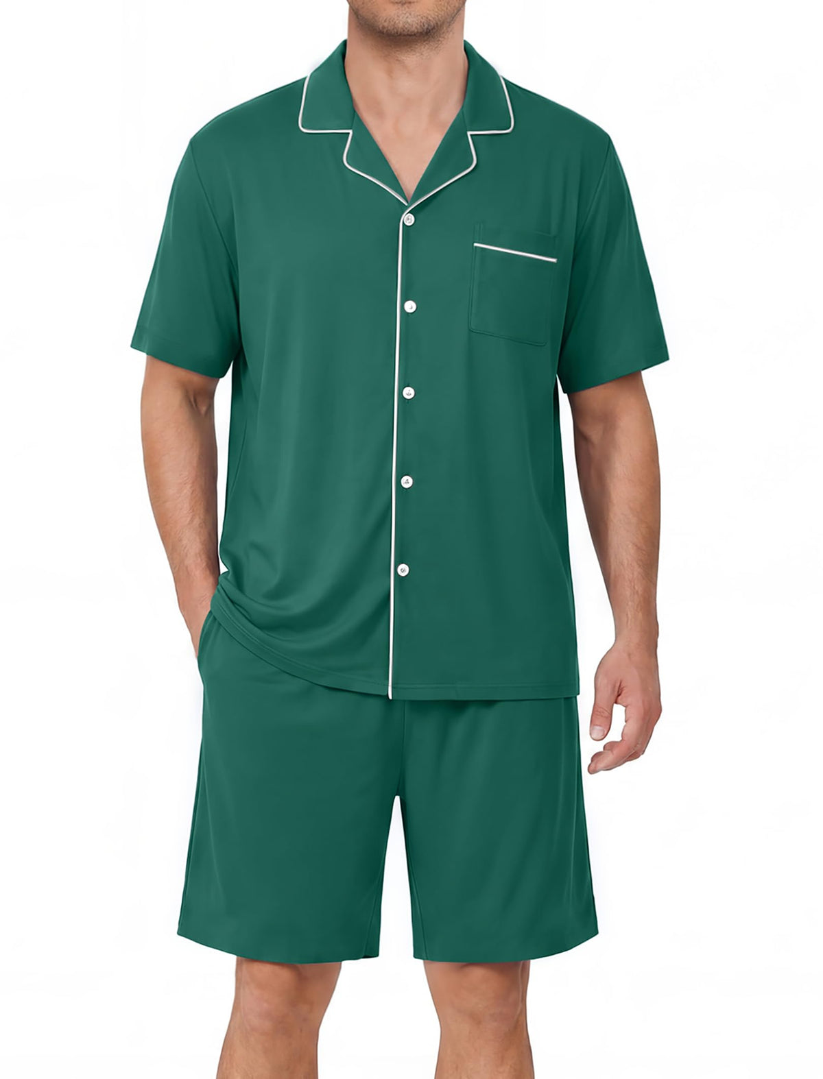 Ekouaer Mens Pajama Set Summer Short Sleeve Button Up Pjs 2 Piece Sleepwear
