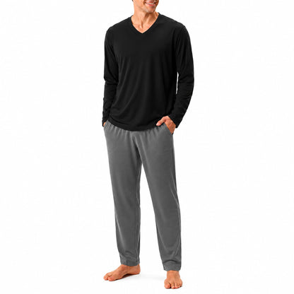 DAVID ARCHY Men's Cotton Pajama Set, Soft V-Neck Long Sleeve PJs