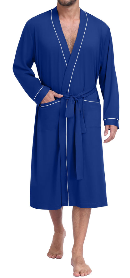 PrinStory Mens Lightweight Robe Soft Knit Kimono Long Bathrobe Loungewear