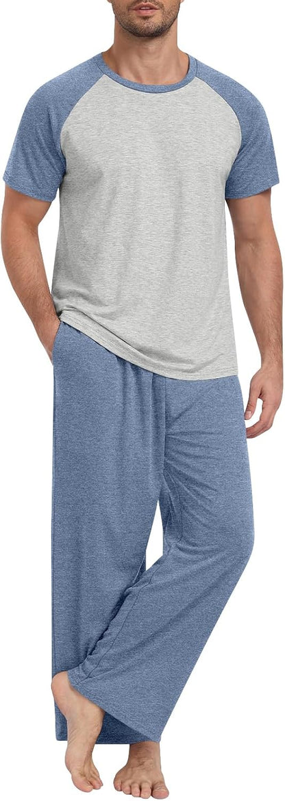 Yincro Mens Pajamas Set Lightweight Loungewear Short Sleeve Sleepwear S-3XL