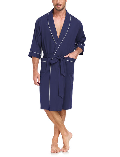 EA'S SECRET 100% Cotton Men's Lightweight Robe Summer Short Sleeve Bathrobe Soft Knee Length Robe with Pockets