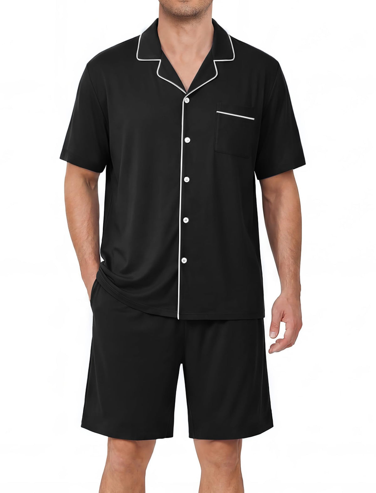 Ekouaer Mens Pajama Set Summer Short Sleeve Button Up Pjs 2 Piece Sleepwear