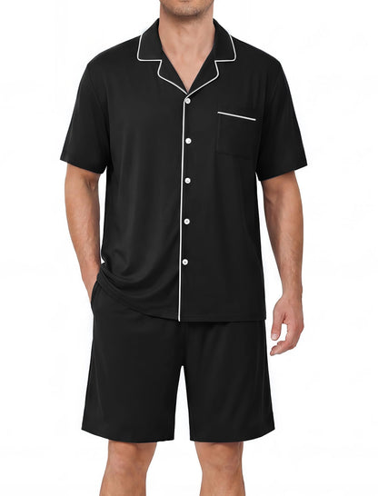 Ekouaer Mens Pajama Set Summer Short Sleeve Button Up Pjs 2 Piece Sleepwear