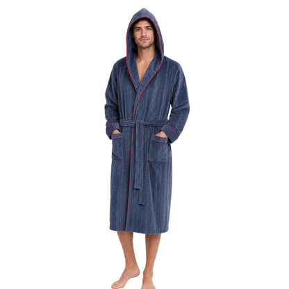 Mens Hooded Fleece Robe Plush Stretch Bathrobe