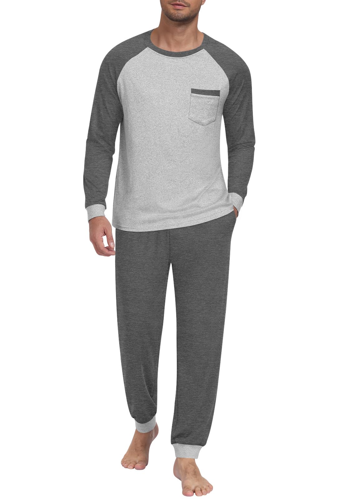 Mens Pajama Sets Long Sleeve Loungewear Pjs with Pockets