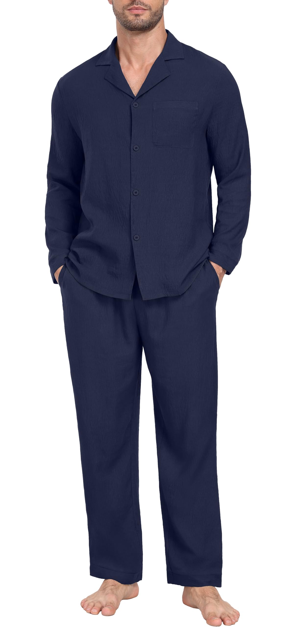 PrinStory Men's Pajamas Set Long Sleeve Button Down Sleepwear Pjs S-2XL