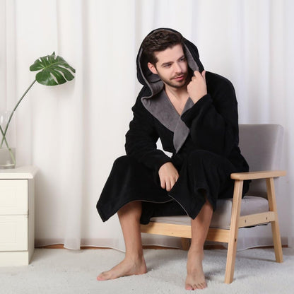 KEMUSI Hooded Herringbone Men's Soft Spa Full Lenght Bathrobe,Comfy Full Length Warm Nightdress