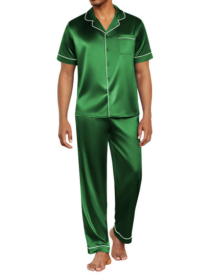 Ekouaer Mens Satin Pajama Set Short Sleeve Button Down Sleepwear with Pant