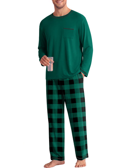 Ekouaer Mens Long Sleeve T-Shirt Pajama Set Soft 2 Piece Lounge Set