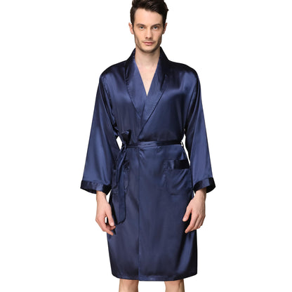 Haseil Men's Satin Robe Dragon Luxurious Silk Spa Long Sleeve House Kimono Bathrobe