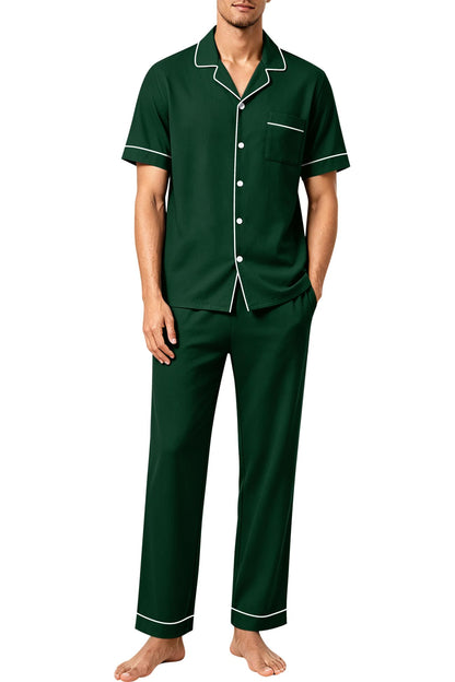 SWOMOG 100% Cotton Men Pajamas Set Button Down Short Sleeve Sleepwear Loungewear Pjs Set with Pockets