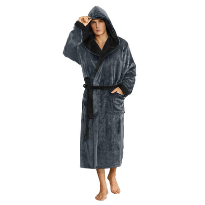 U2SKIIN Mens Hooded Robe, Plush Robes for Men Long Fleece Bathrobe