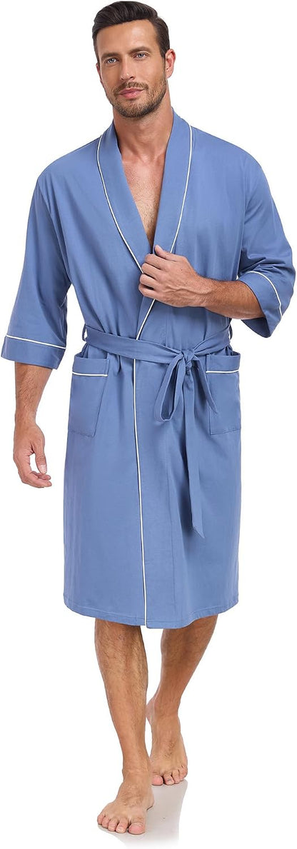COLORFULLEAF Men's 100% Cotton Robe Lightweight Summer Short Bathrobe