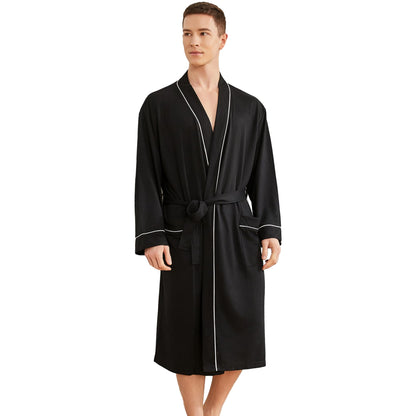 Mens Lightweight Robe, Knit Kimono Bathrobe Spa Sleepwear Soft Knee Length Robe With Pockets