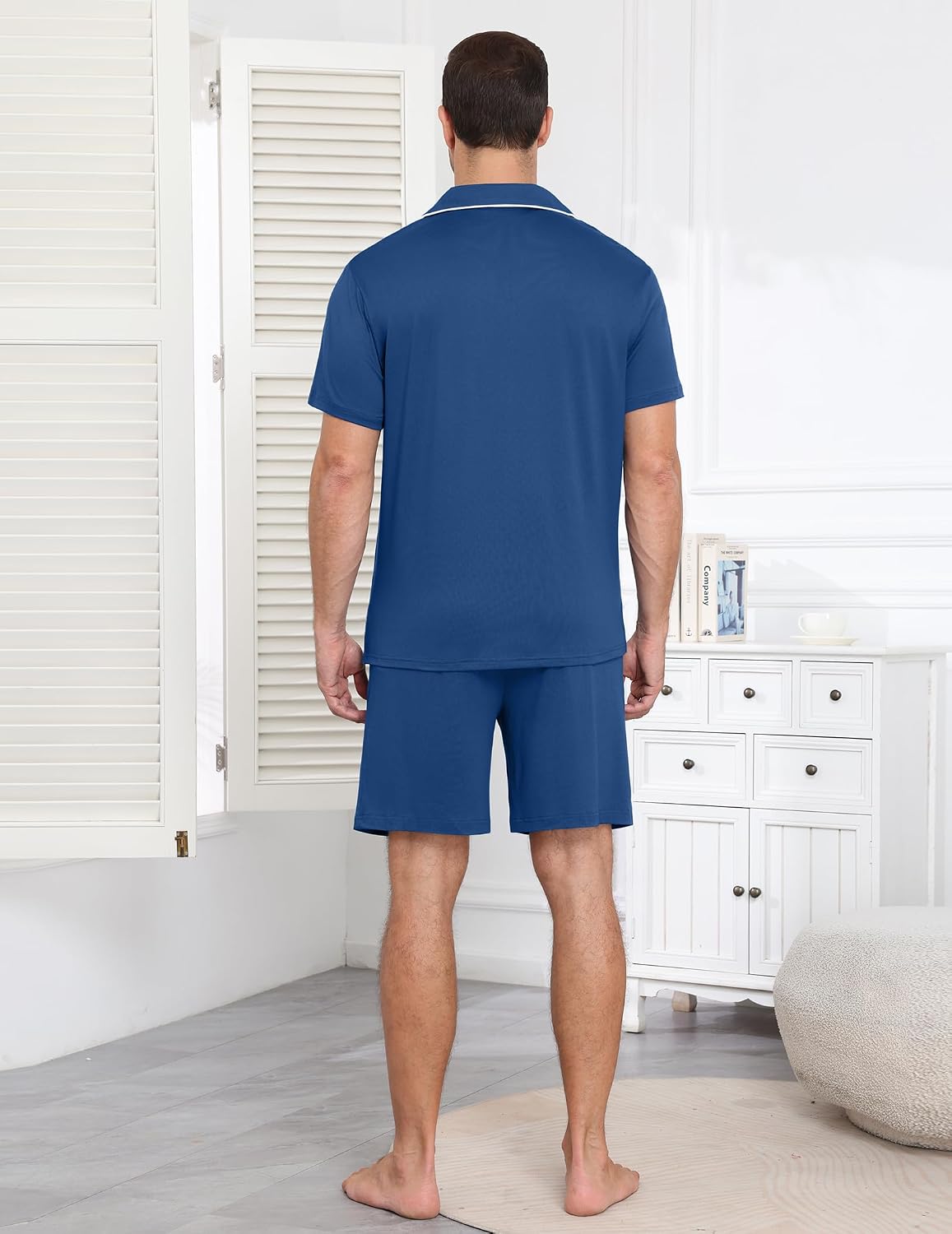 Ekouaer Mens Pajama Set Summer Short Sleeve Button Up Pjs 2 Piece Sleepwear