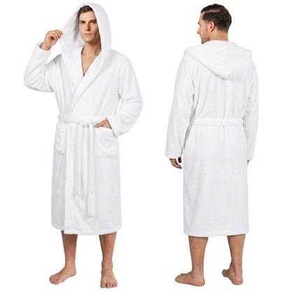 PAVILIA Men's Hooded Fleece Bathrobe Lightweight Long Robe for Men Shower